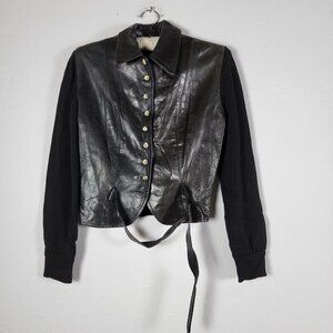 Amaryllis Womens Sz 44 Black Button Down Long Sleeve  Leather Knit Jacket